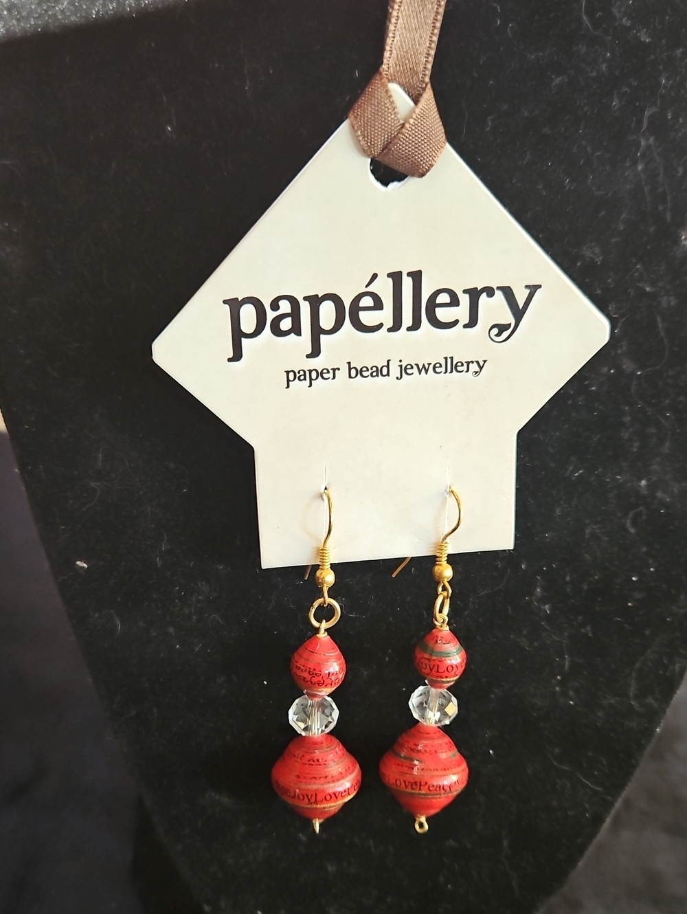 Papellery Red Paper Bead Dangle Earrings - NWT